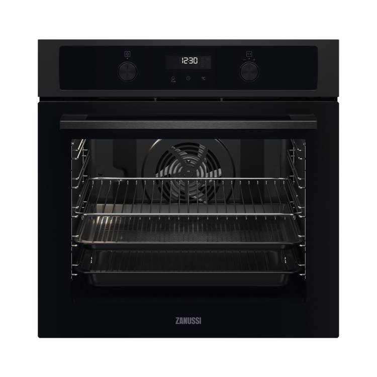 Refurbished Zanussi Series 60 ZOPNA7K1 Pyrolytic AirFry 60cm Single Built In Electric Oven Black
