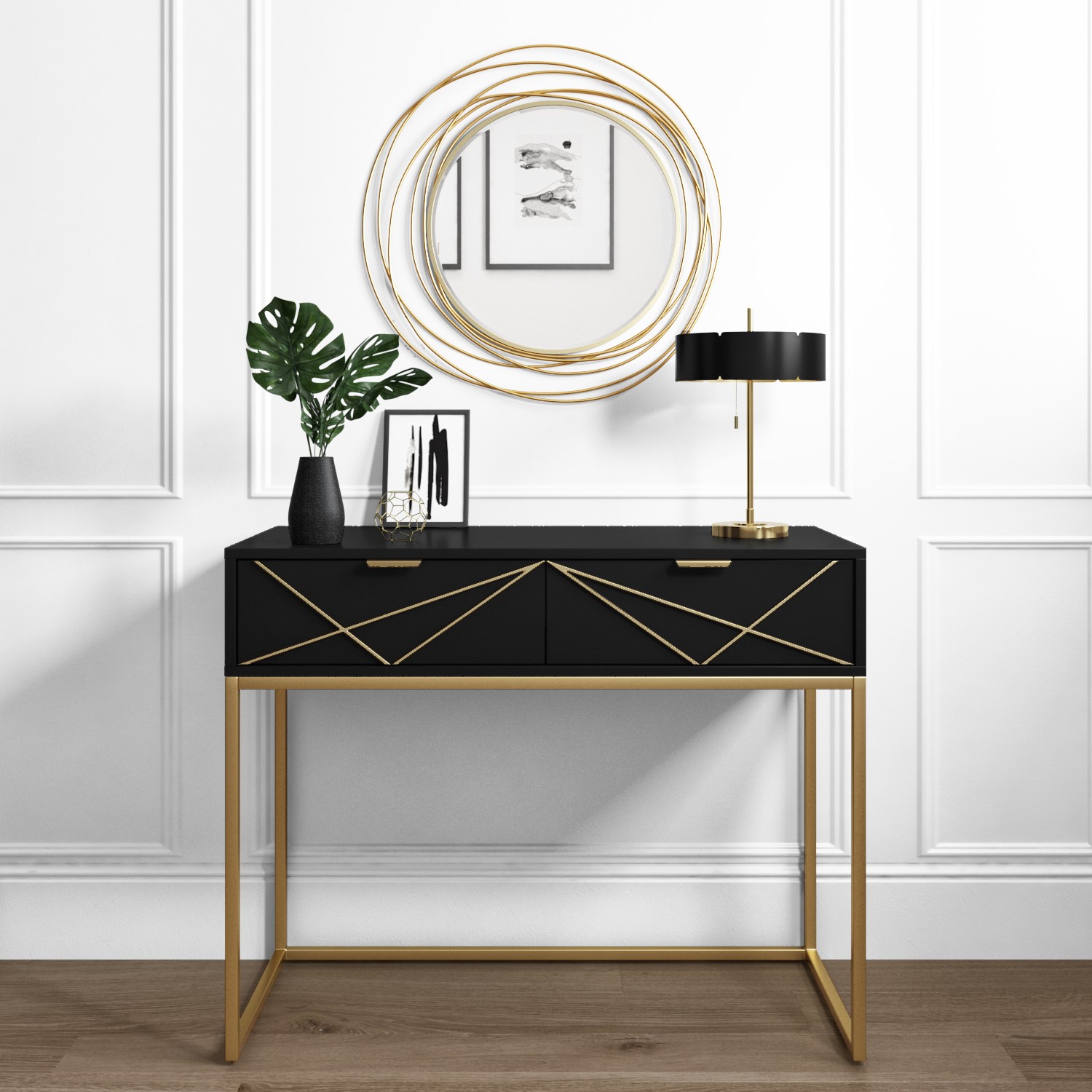 Black Dressing Table with 2 Storage Drawers Zhara BuyItDirect.ie