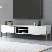 Wide White TV Stand with Storage - TV's up to 70" - Olis