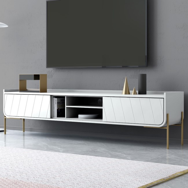 Wide White TV Stand with Storage - TV's up to 70" - Olis