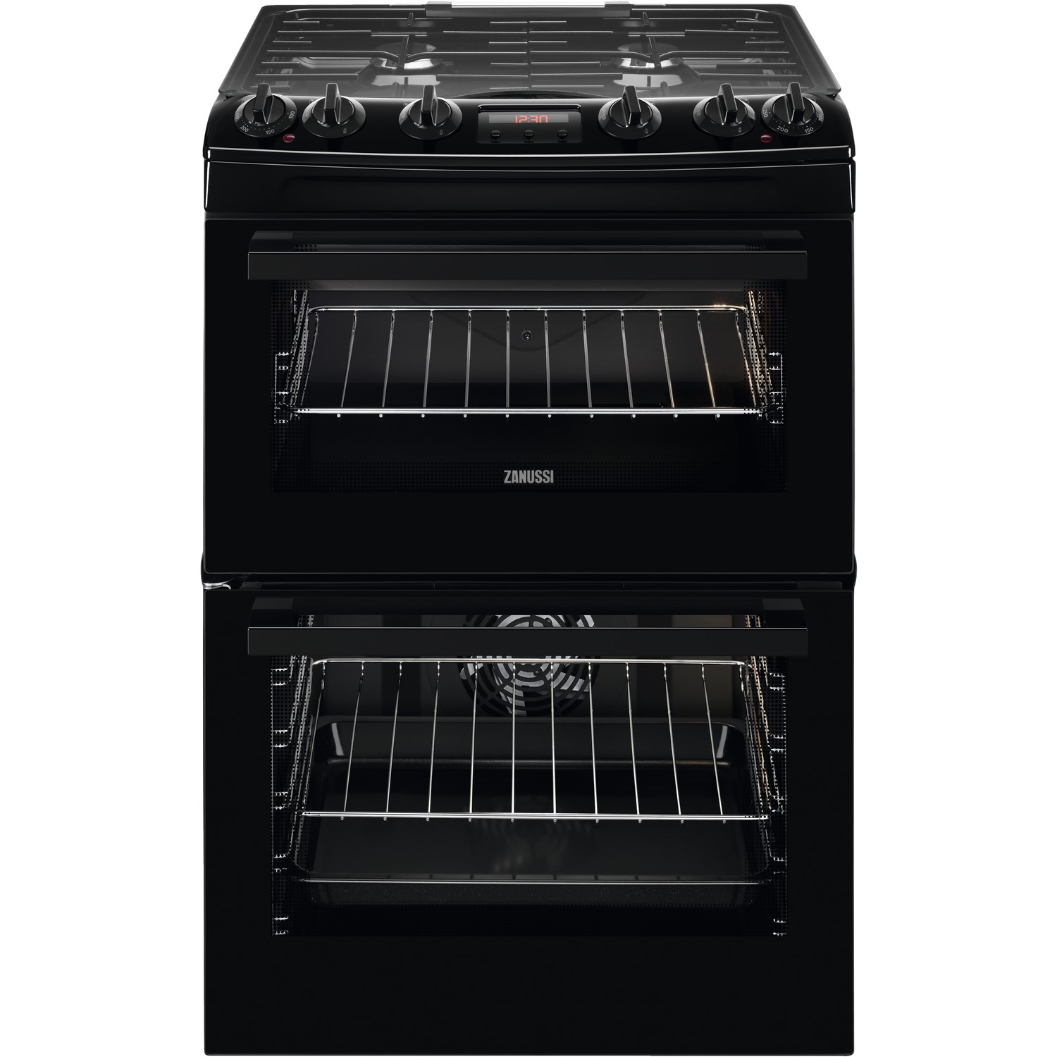 Zanussi 60cm Double Oven Dual Fuel Cooker with Lid - Black