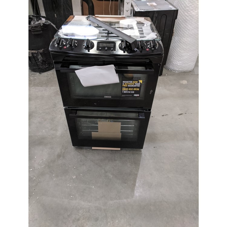 Refurbished Zanussi ZCK66350BA 60cm Double Oven Dual Fuel Cooker with Lid Black