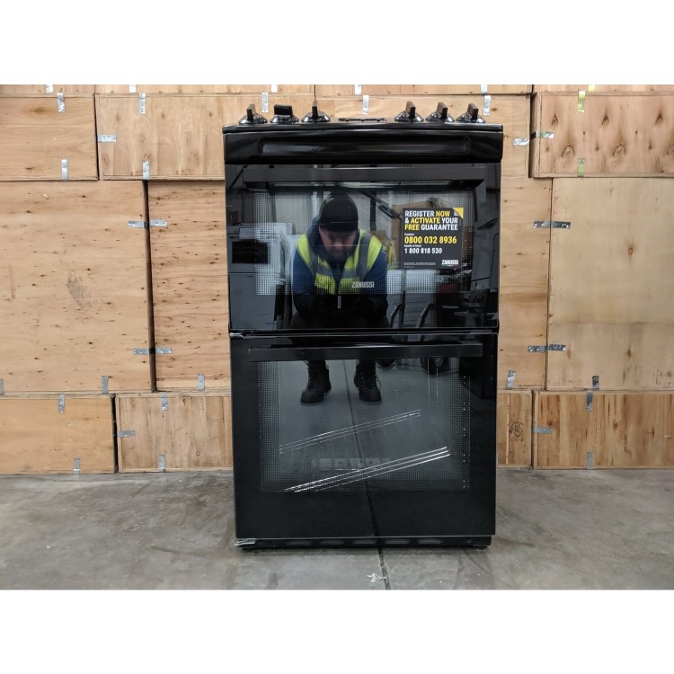 Refurbished Zanussi ZCG43250BA 55cm Double Oven Gas Cooker with Catalytic Liners Black