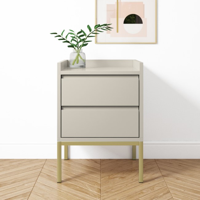 Beige Modern 2 Drawer Bedside Table with Legs - Zion