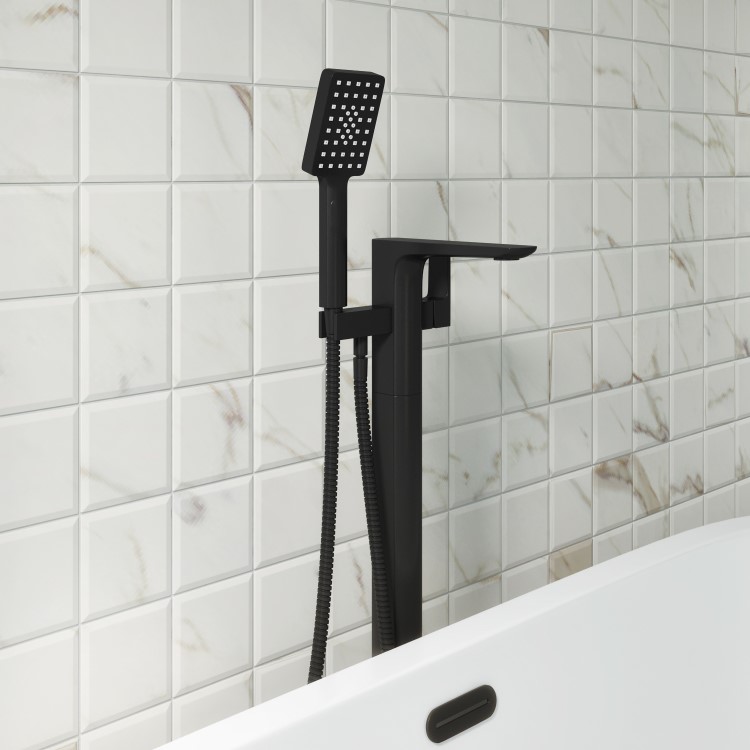 Black Freestanding Bath Shower Mixer Tap - Zana