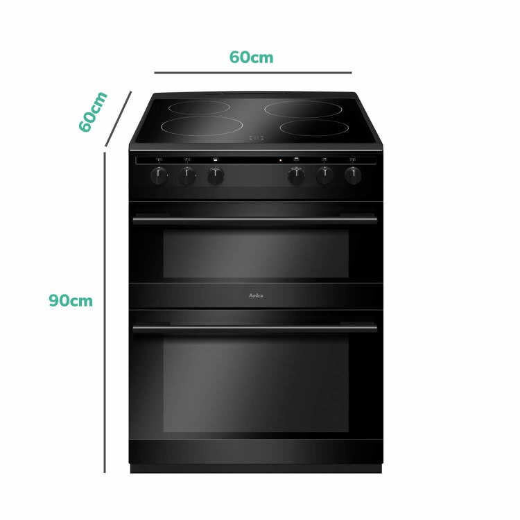 Refurbished Amica AFC6520BL 60cm Double Oven Electric Cooker with Ceramic Hob Black