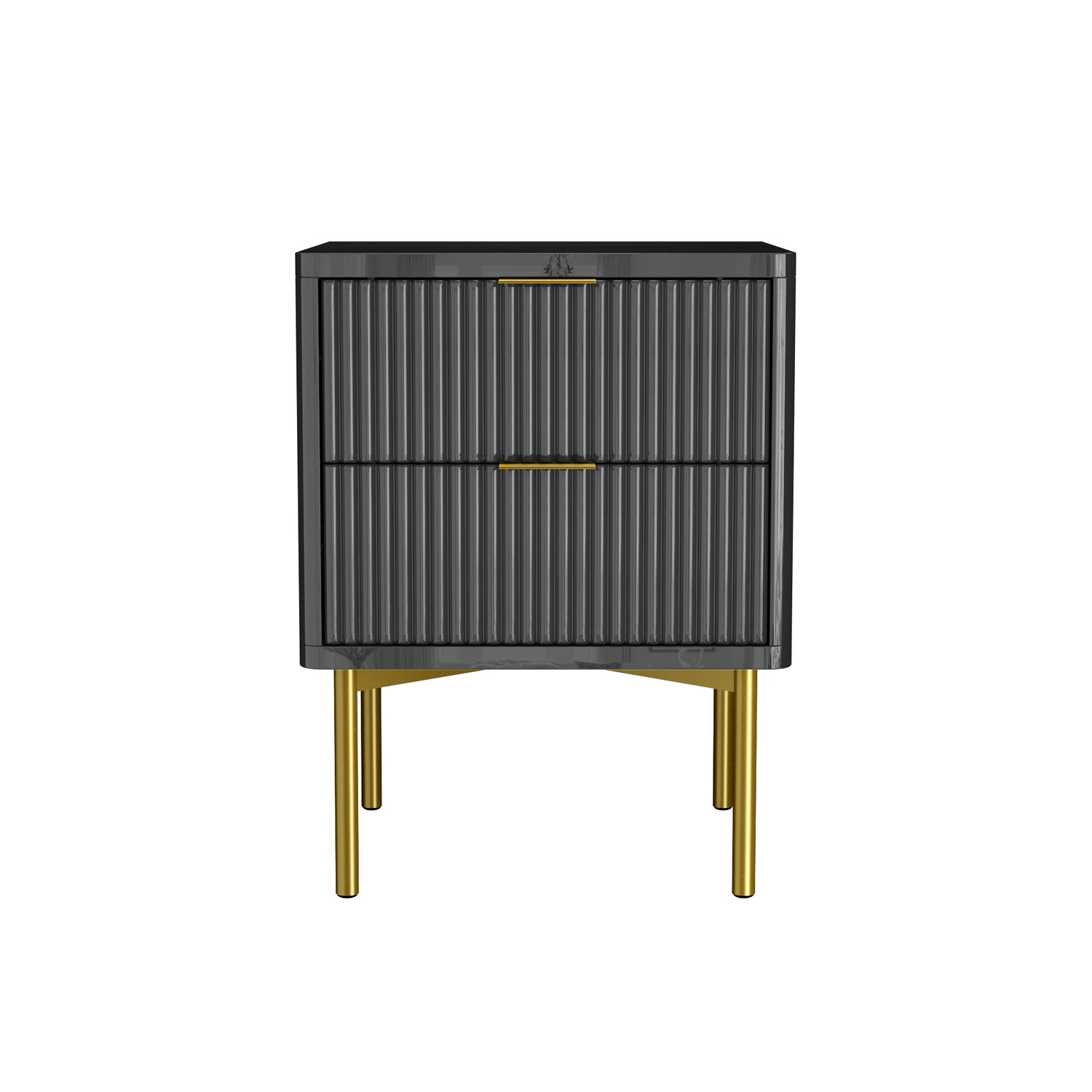 Dark Grey High Gloss 2 Drawer Bedside Table with Legs Valencia