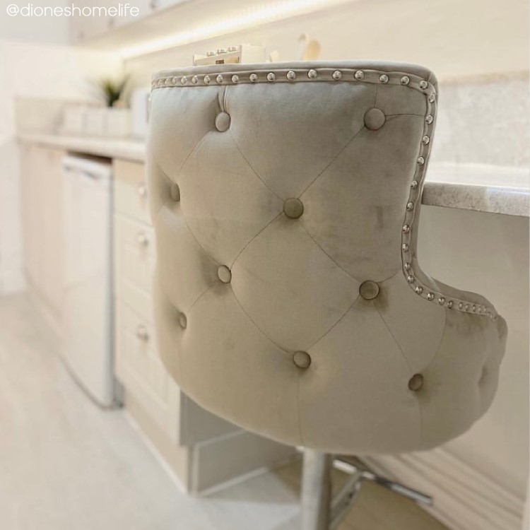 Light Grey Velvet Swivel Bar Stool - Height Adjustable - Jade Boutique