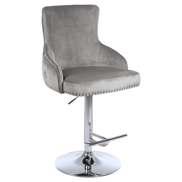 Light Grey Velvet Swivel Bar Stool - Height Adjustable - Jade Boutique