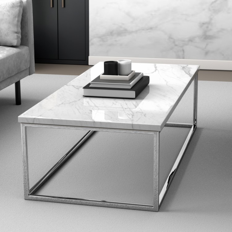 White Marble Effect Top Coffee Table - Demi