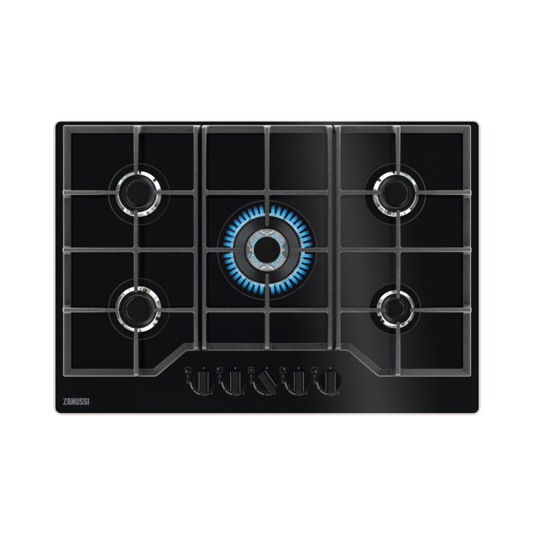 Refurbished Zanussi Series 60 ZGGN755K 75cm 5 Burner Gas on Glass Hob Black