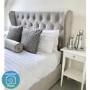 Grey Velvet King Size Ottoman Bed with Winged Studded Headboard - Safina