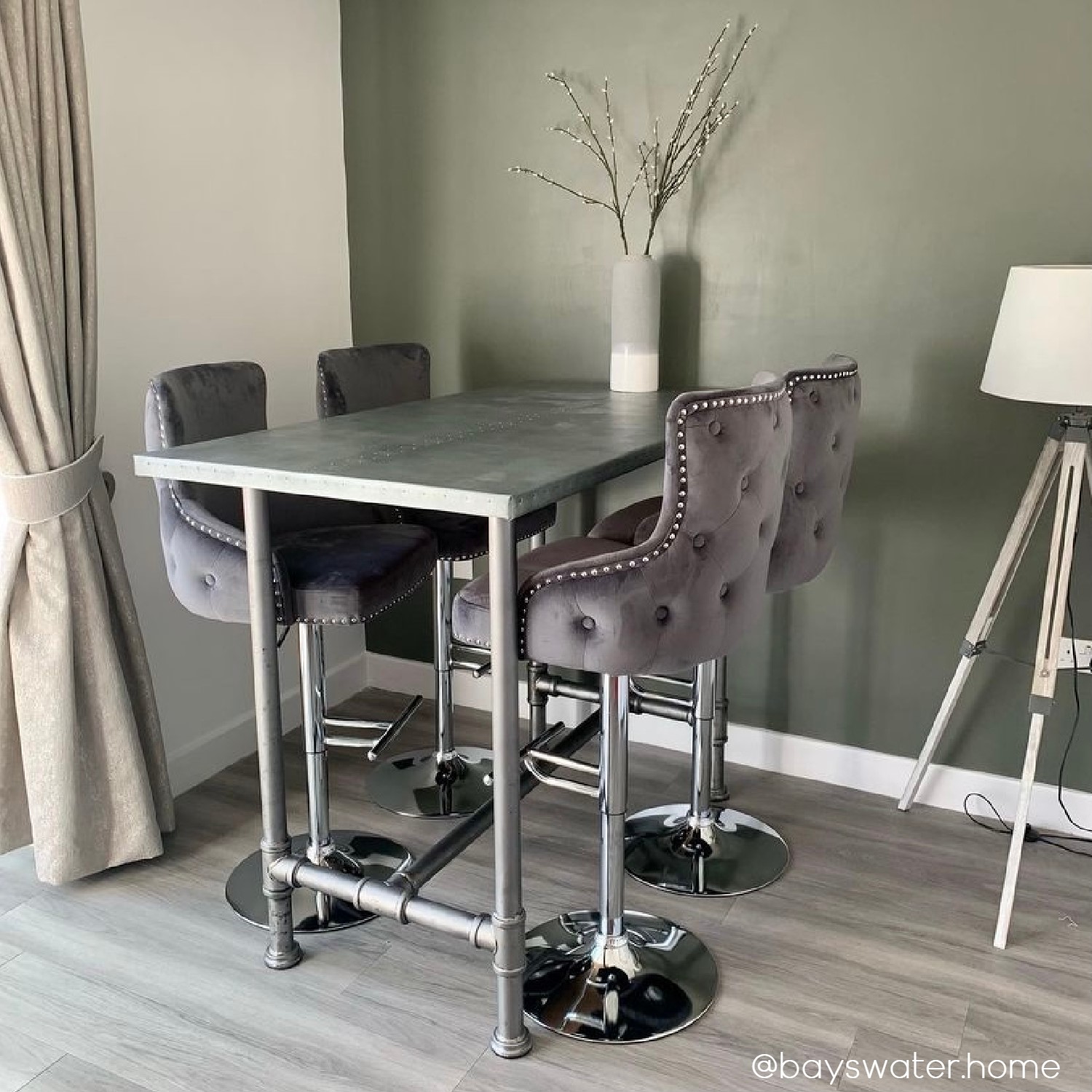 Dark Grey Velvet Swivel Bar Stool Height Adjustable Jade Boutique