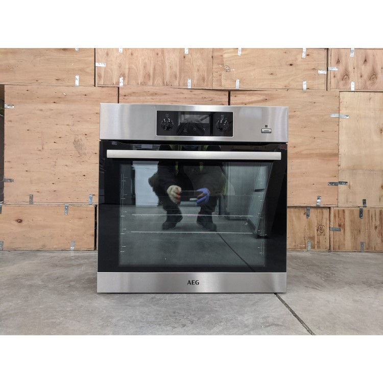 Refurbished AEG SteamBake BPS355020M Pyrolytic Self Cleaning 60cm Single Built In Electric Oven Stainless Steel