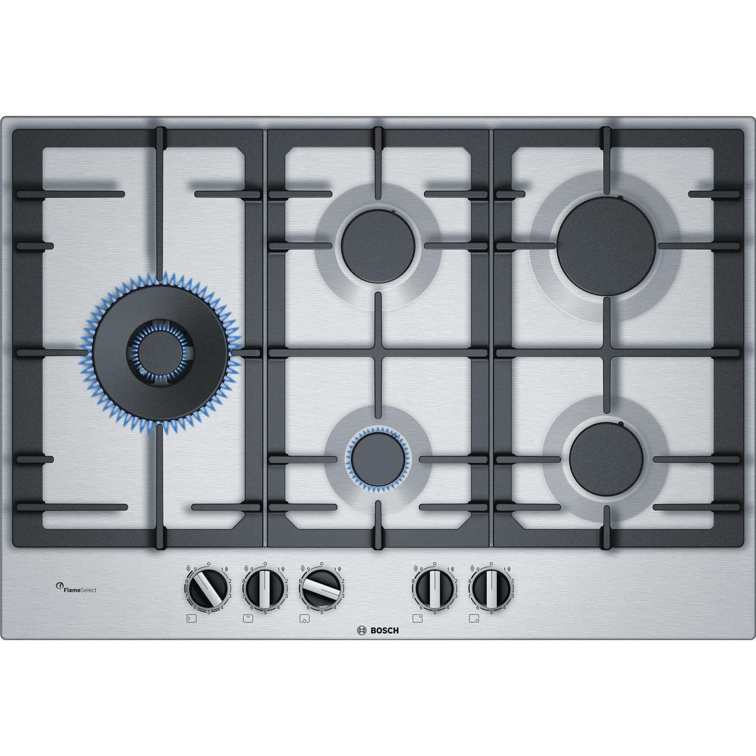 Bosch Serie 6 75cm 5 Burner Gas Hob - Stainless Steel