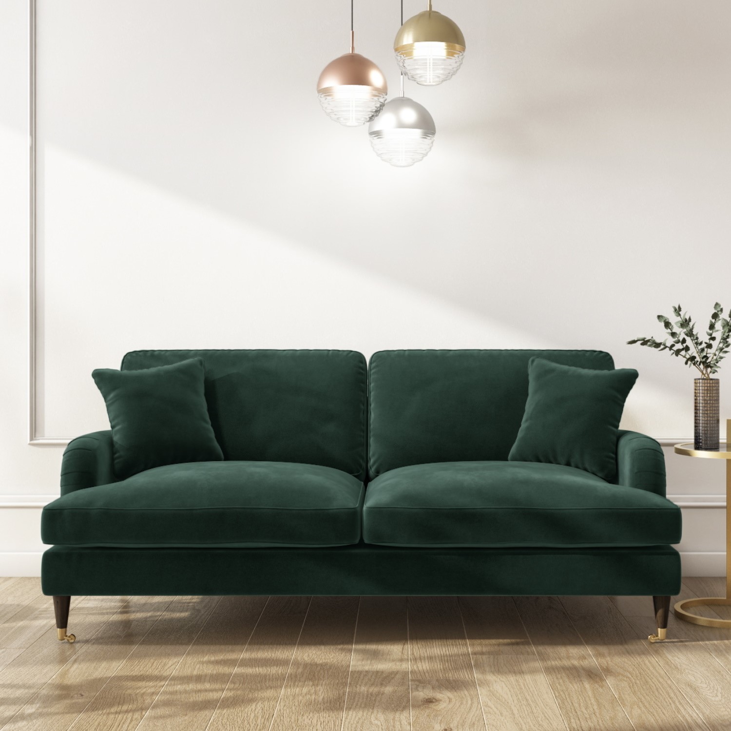 Dark Green Velvet 3 Seater Sofa - Payton