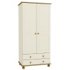 Cream and Pine Painted 2 Door Double Wardrobe with Drawers - Hamilton