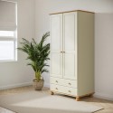 HMT018A Cream and Pine Painted 2 Door Double Wardrobe with Drawers - Hamilton