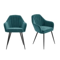 Set of 2 Teal Velvet Armchair Dining Chairs - Logan
