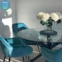 Set of 2 Teal Velvet Armchair Dining Chairs - Logan