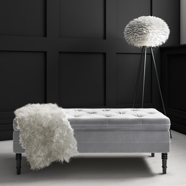 Grey Velvet End-of-Bed Ottoman Storage Bench with Button Detail - Safina