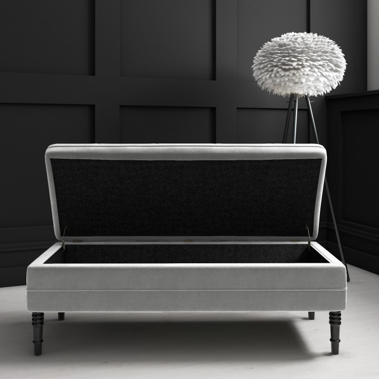 Grey Velvet End-of-Bed Ottoman Storage Bench with Button Detail - Safina