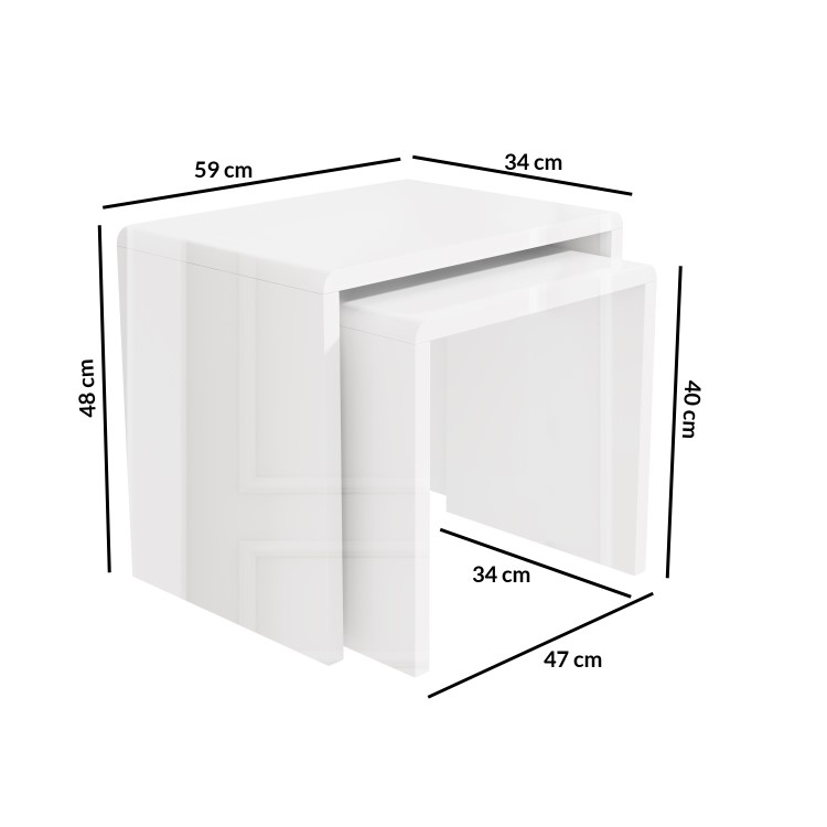Rectangular White Gloss Nest of 2 Side Tables - Tiffany
