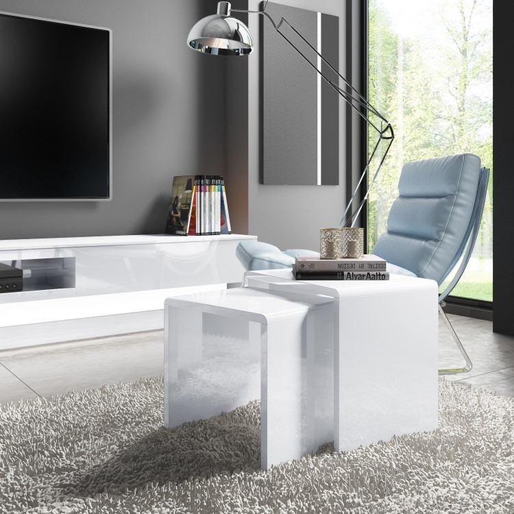 Rectangular White Gloss Nest of 2 Side Tables - Tiffany
