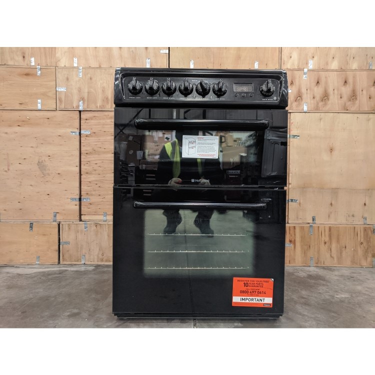 Refurbished Hotpoint HAE60KS 60cm Double Oven Electric Cooker Black