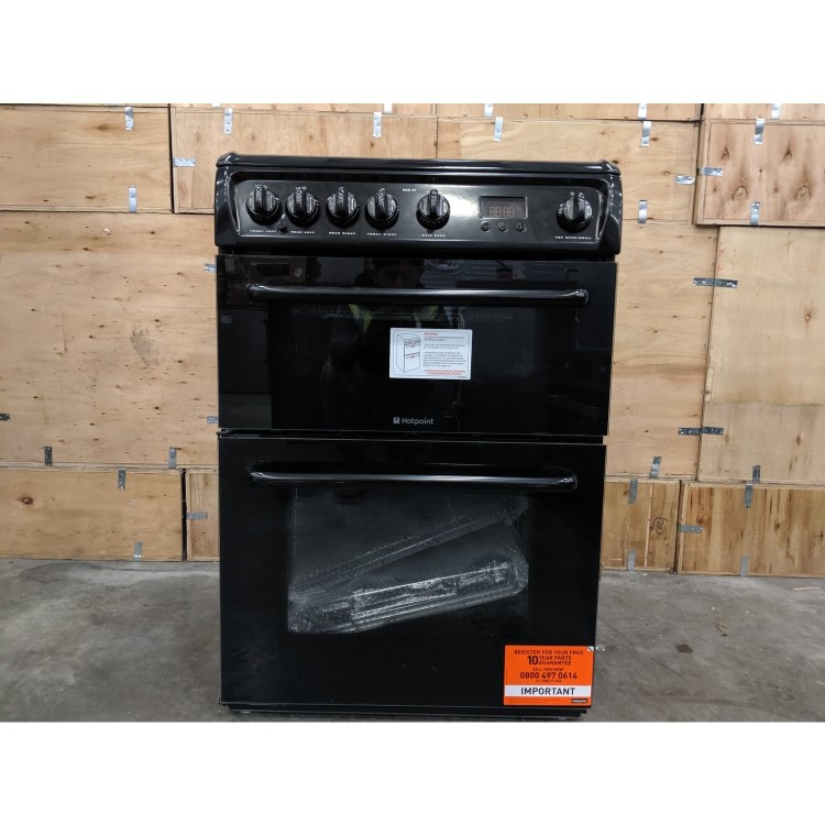 Refurbished Hotpoint HAG60K 60cm Double Oven Gas Cooker Black