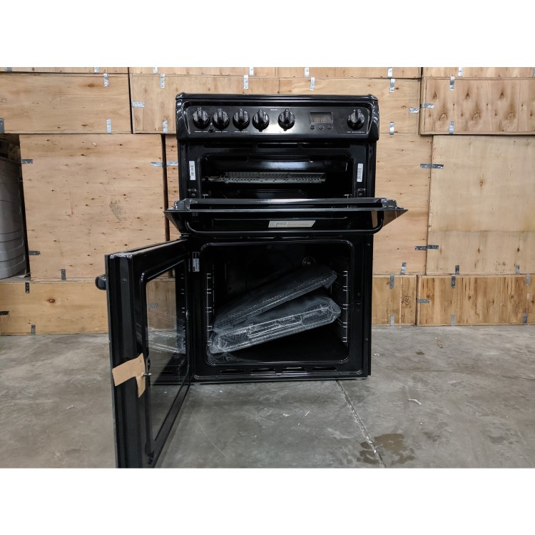 Refurbished Hotpoint HAG60K 60cm Double Oven Gas Cooker Black