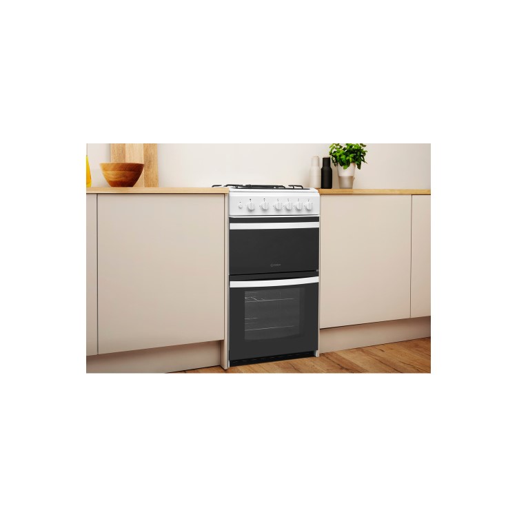 Indesit 50cm Double Cavity Gas Cooker with Catalytic Liners - White