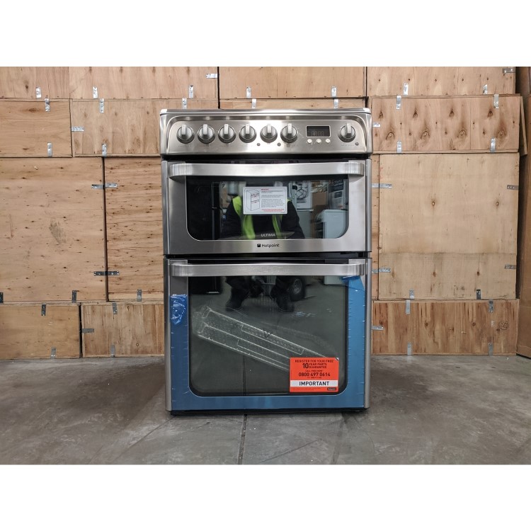 Refurbished Hotpoint HUE61XS 60cm Double Oven Electric Cooker With Ceramic Hob
