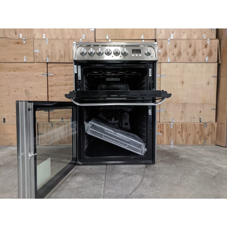 Refurbished Hotpoint HUE61XS 60cm Double Oven Electric Cooker With Ceramic Hob