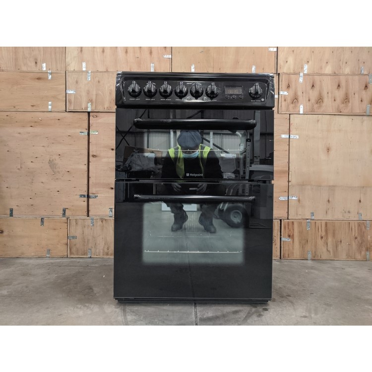 Refurbished Hotpoint HAE60KS 60cm Double Oven Electric Cooker Black
