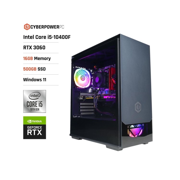 CyberpowerPC Auron Intel Core i5-10400F NVIDIA GeForce RTX 3060 16GB RAM 500GB SSD Windows 11 Home Gaming PC 