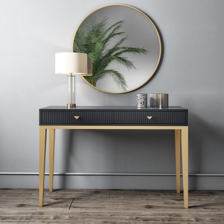 Dark Grey Art Deco Dressing Table with 2 Drawers - Maya