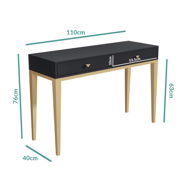 Dark Grey Art Deco Dressing Table with 2 Drawers - Maya