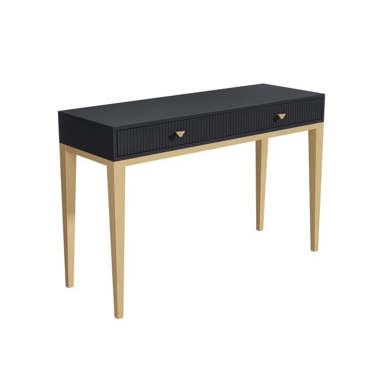 Dark Grey Art Deco Dressing Table with 2 Drawers - Maya