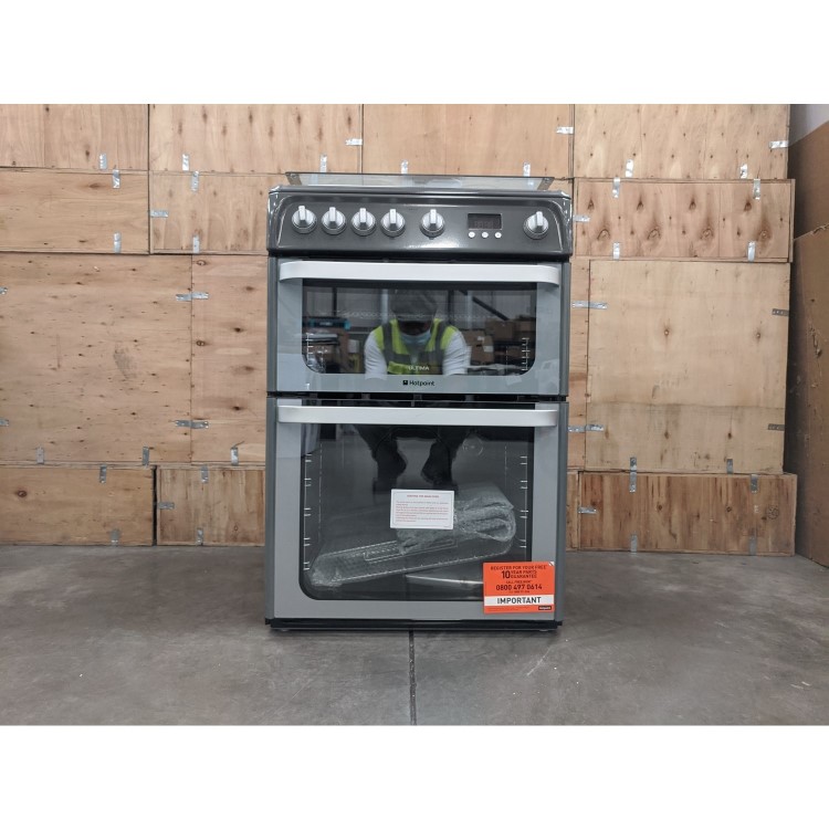 Refurbished Hotpoint Ultima HUG61G 60cm Double Oven Gas Cooker Graphite Grey