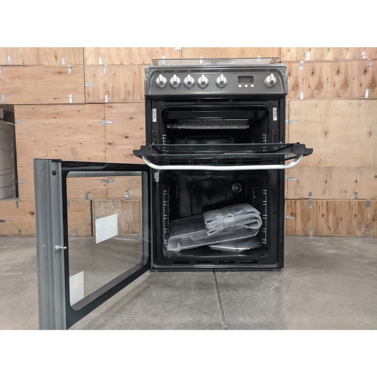Refurbished Hotpoint Ultima HUG61G 60cm Double Oven Gas Cooker Graphite Grey