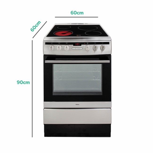 Refurbished Amica 608CE2TAXX 60cm Electric Cooker With Ceramic Hob Stainless Steel