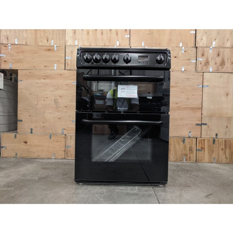 Refurbished Hotpoint HAG60K 60cm Double Oven Gas Cooker Black