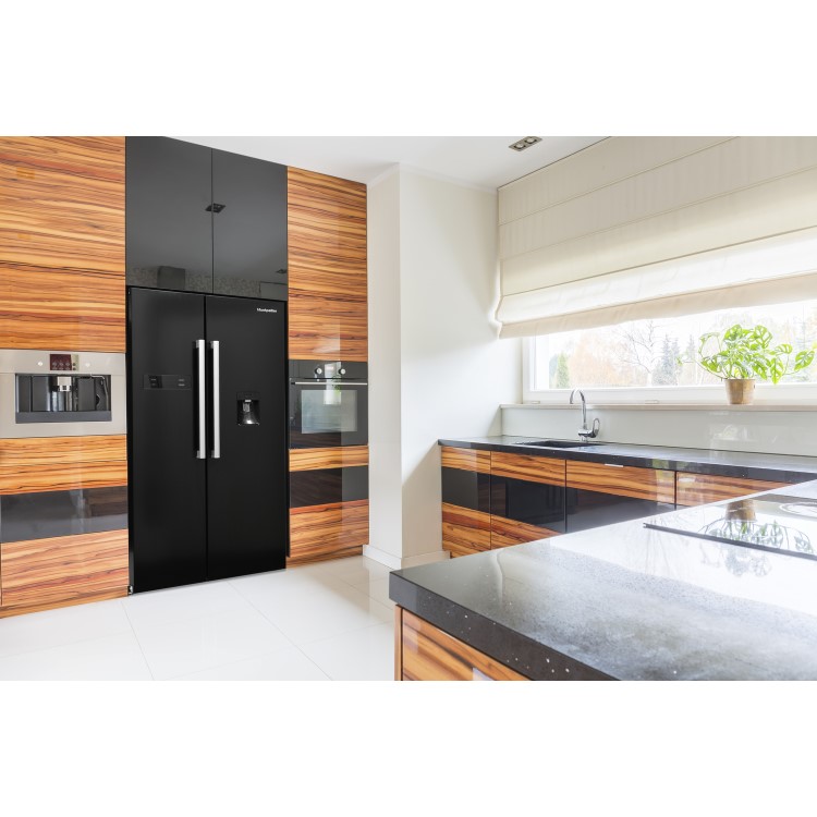 Montpellier CSBYS600DK 510 Litre American Style Fridge Freezer Frost Free Water Dispenser 2 Door 89.5cm Wide - Black