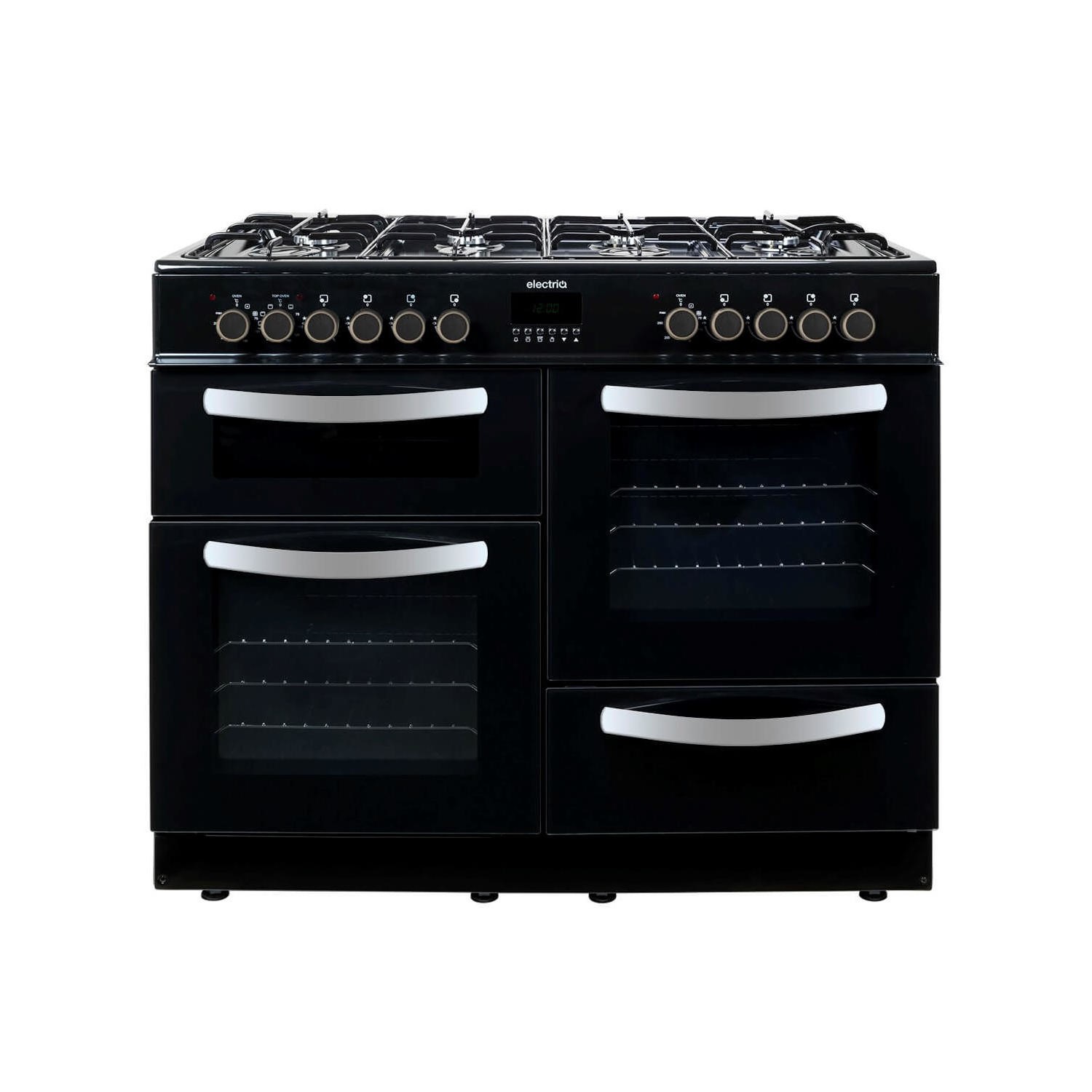 electriQ 100cm Dual Fuel Double Oven Range Cooker Black BuyItDirect.ie