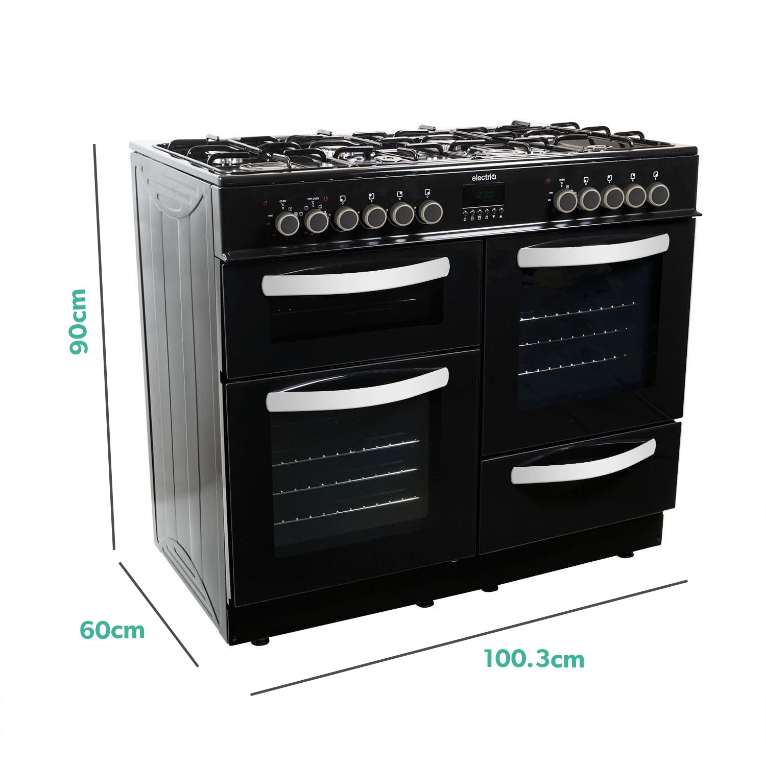 electriQ 100cm Dual Fuel Double Oven Range Cooker Black BuyItDirect.ie
