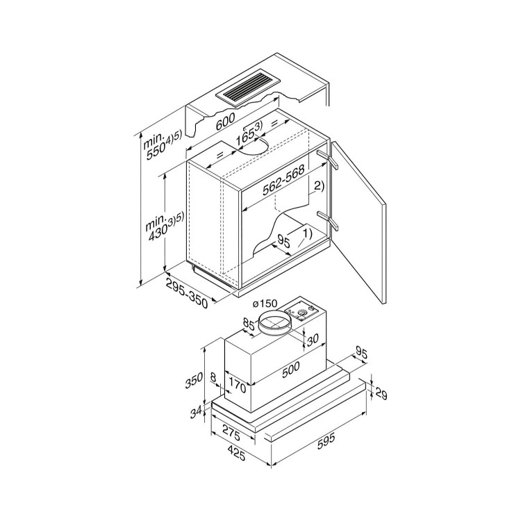 Refurbished Miele DA3366 60cm Telescopic Integrated Cooker Hood Stainless Steel
