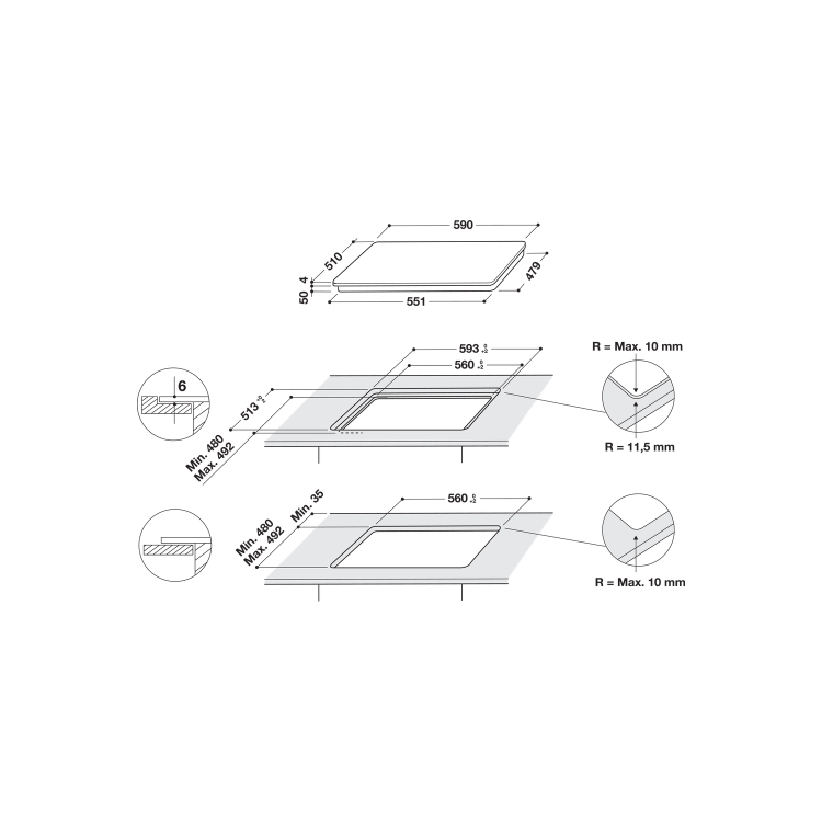 Indesit 59cm 4 Zone Induction Hob with DualZones
