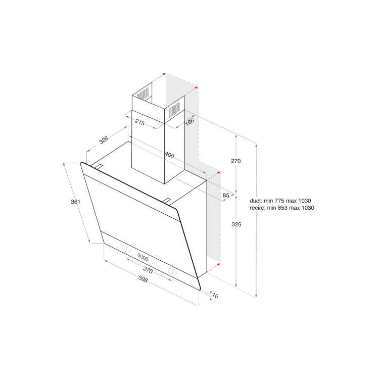 Refurbished Indesit IHVP66LMK 60cm Angled Chimney Cooker Hood Black Glass