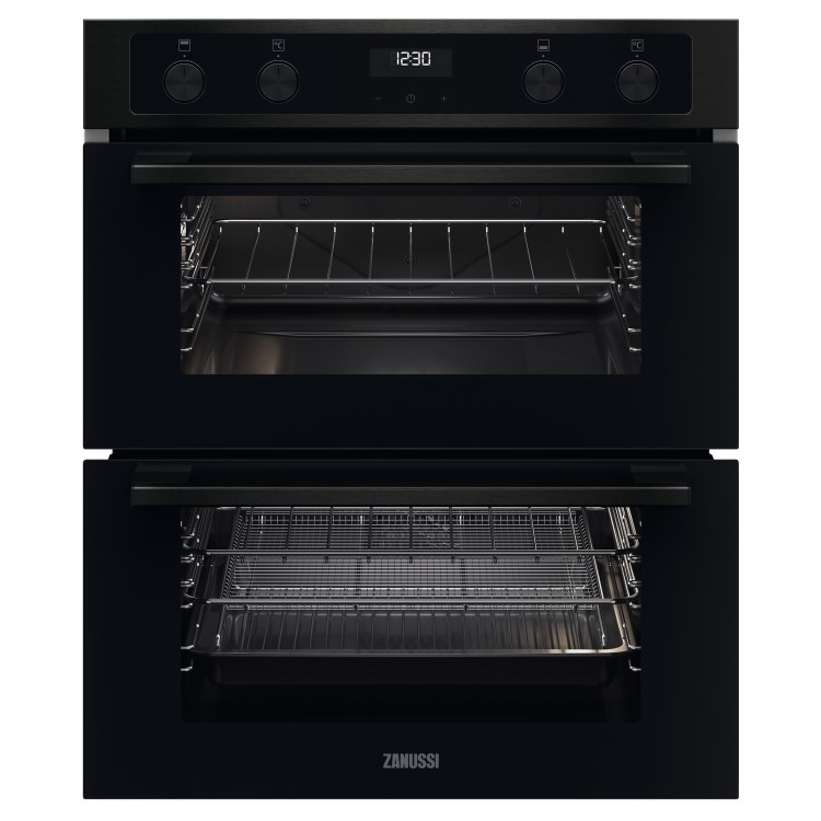 Refurbished Zanussi Series 20 ZPCNA4K1 60cm Double Built Under Electric Oven with Catalytic Cleaning Black